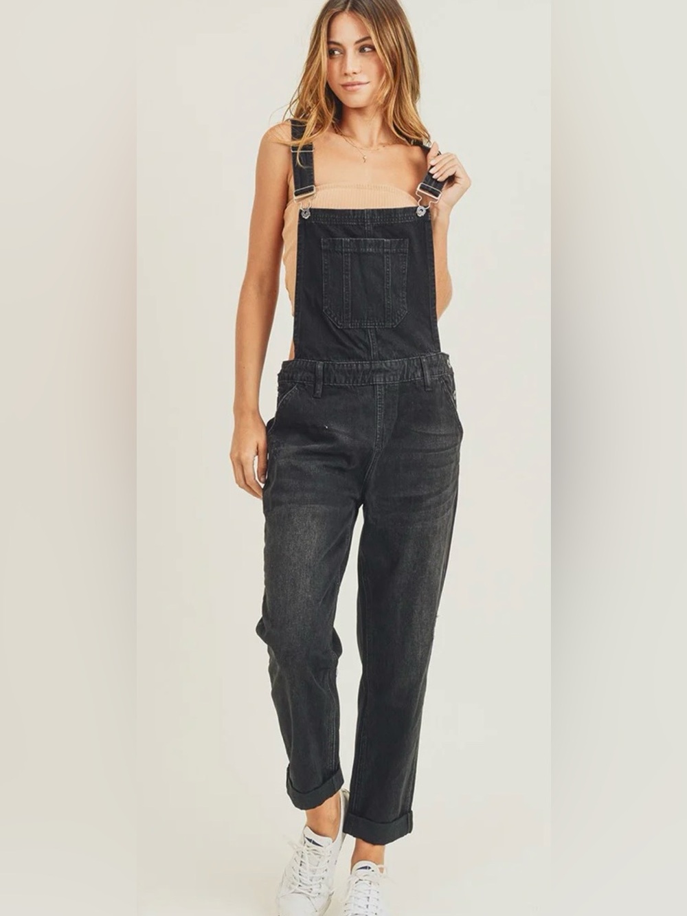 Risen Black Relaxed Fit Denim Overalls Jeans Large NWT